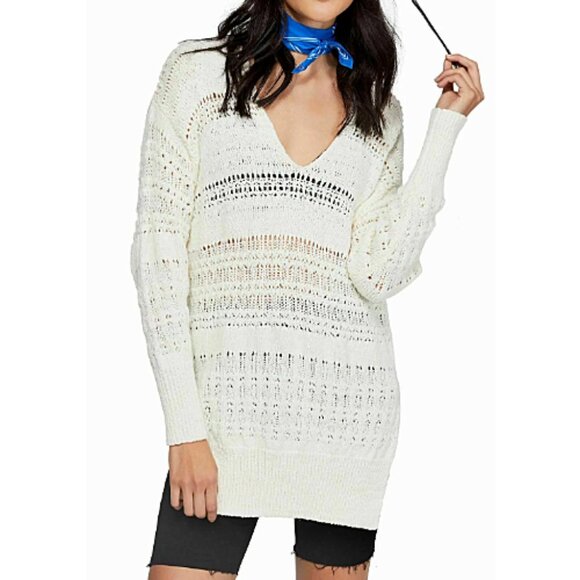 NWT Free People Hot Tropics Pullover Tunic Ivory XS Open Knit Sweater - Picture 2 of 10